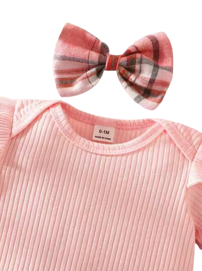 The Merritt - Newborn Girl Cartoon Romper Plaid Strap Skirt & Headband Cute Summer Outfit