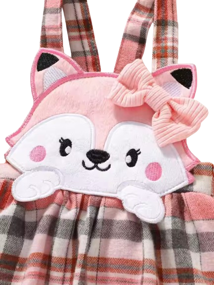 The Merritt - Newborn Girl Cartoon Romper Plaid Strap Skirt & Headband Cute Summer Outfit