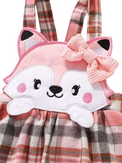 The Merritt - Newborn Girl Cartoon Romper Plaid Strap Skirt & Headband Cute Summer Outfit