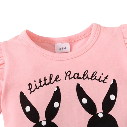 The Angie - Baby Girl 3PC Rabbit Print T-Shirt Polka Dot Shorts & Headband Outfit
