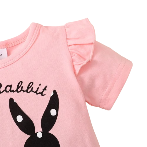 The Angie - Baby Girl 3PC Rabbit Print T-Shirt Polka Dot Shorts & Headband Outfit