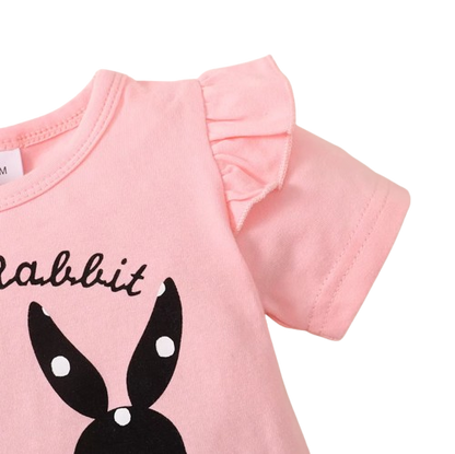 The Angie - Baby Girl 3PC Rabbit Print T-Shirt Polka Dot Shorts & Headband Outfit