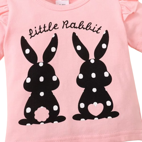 The Angie - Baby Girl 3PC Rabbit Print T-Shirt Polka Dot Shorts & Headband Outfit