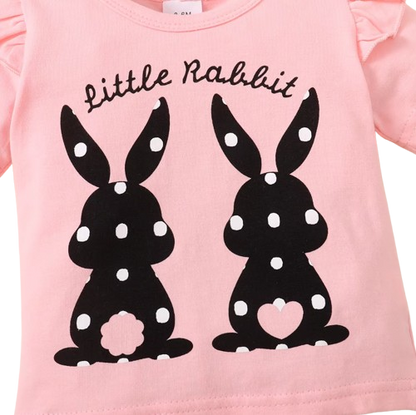 The Angie - Baby Girl 3PC Rabbit Print T-Shirt Polka Dot Shorts & Headband Outfit