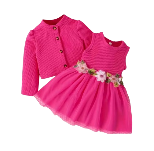 The Paisley - Baby Girl Floral Petal Suspender Coat  + Dress
