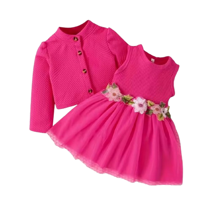 The Paisley - Baby Girl Floral Petal Suspender Coat  + Dress