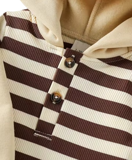 The Dennis - Baby Boy 2-Piece Outfit Set – Long Sleeve Striped Hooded Sweatshirt & Bear Embroidered Overalls