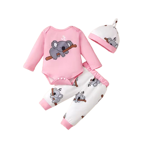 The Angelica - Newborn Baby Girl Koala Outfit 3-Piece Set – Jumpsuit, Pants & Hat