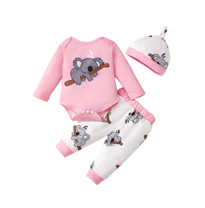 The Angelica - Newborn Baby Girl Koala Outfit 3-Piece Set – Jumpsuit, Pants & Hat