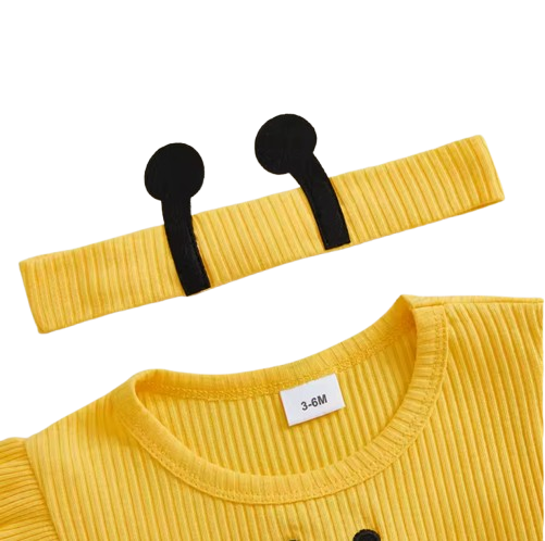 The Analia - Baby Girl 3-Piece Summer Outfit Set – Bee & Ladybug Ruffle Romper, Shorts & Headband
