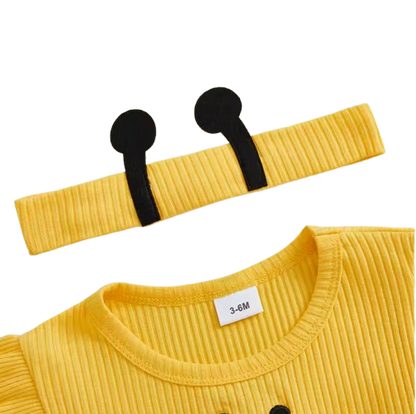 The Analia - Baby Girl 3-Piece Summer Outfit Set – Bee & Ladybug Ruffle Romper, Shorts & Headband