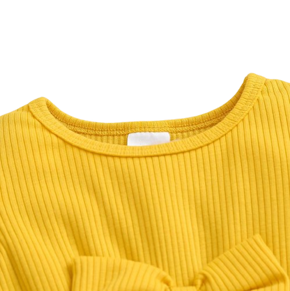 The Leslie - Girls Daisy Yellow Tulle Dress with Hairband Spring Autumn Cute Baby Girl Outfit Floral Print Skirt Set