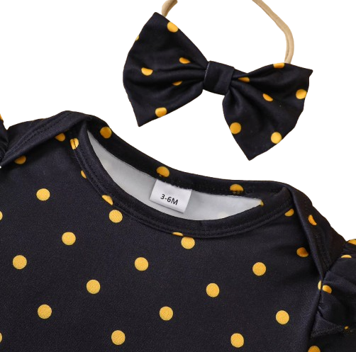 The Martha - Baby Girl 3-Piece Bee Outfit Set – Yellow Striped Bodysuit, Mesh Suspender Dress & Headwear