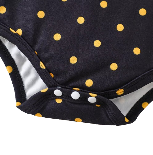 The Martha - Baby Girl 3-Piece Bee Outfit Set – Yellow Striped Bodysuit, Mesh Suspender Dress & Headwear
