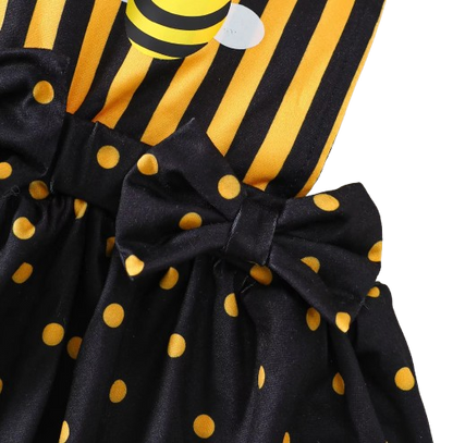 The Martha - Baby Girl 3-Piece Bee Outfit Set – Yellow Striped Bodysuit, Mesh Suspender Dress & Headwear