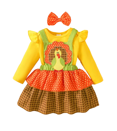 The Martha - Baby Girl 3-Piece Bee Outfit Set – Yellow Striped Bodysuit, Mesh Suspender Dress & Headwear