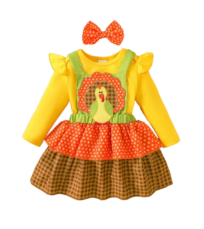 The Martha - Baby Girl 3-Piece Bee Outfit Set – Yellow Striped Bodysuit, Mesh Suspender Dress & Headwear