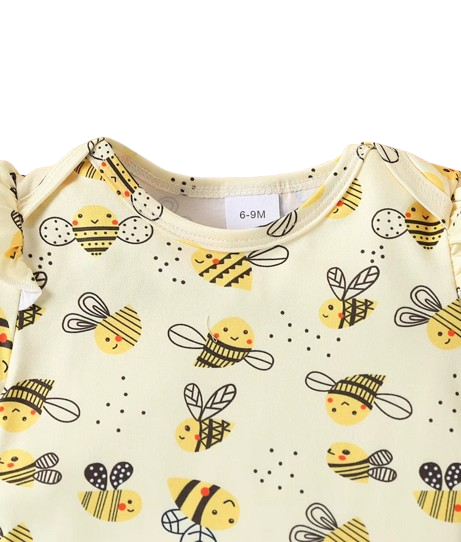 The Mckinley - Baby Girl 2-Piece Bee Outfit Set – Short Sleeve Printed Romper & Suspender Skirt | Summer Outfit