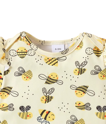 The Mckinley - Baby Girl 2-Piece Bee Outfit Set – Short Sleeve Printed Romper & Suspender Skirt | Summer Outfit