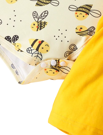 The Mckinley - Baby Girl 2-Piece Bee Outfit Set – Short Sleeve Printed Romper & Suspender Skirt | Summer Outfit