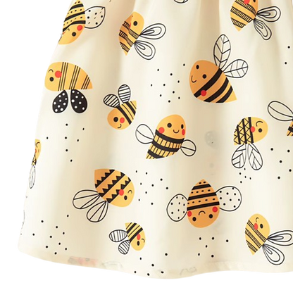 The Karsyn - Baby Girl Yellow Bee Dress Set – Cute Cartoon Bee Print Dress & Bow Headband