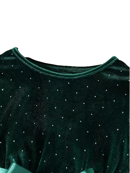 The Macy - Girls Long Sleeve Velvet Mesh Party Dress – Knitted Round Neck Dress