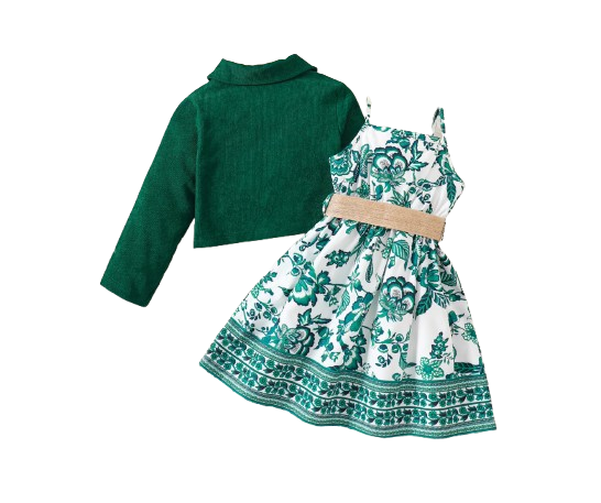 The Samira - Girls 2-Piece Outfit Set – Long Sleeve Jacket & Floral Print Dress | Casual & Holiday Outfit