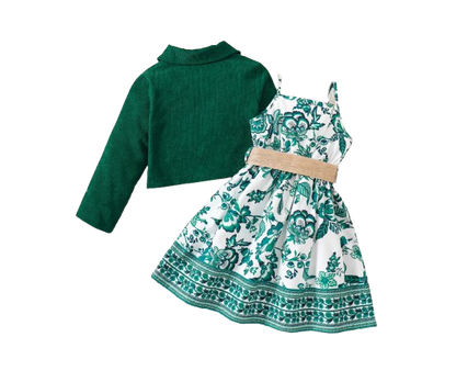 The Samira - Girls 2-Piece Outfit Set – Long Sleeve Jacket & Floral Print Dress | Casual & Holiday Outfit