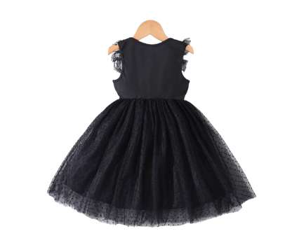 The Gwen - Girls Summer Polka Dot Velvet Mesh Dress – Flutter Sleeve Bow Princess Party Dress