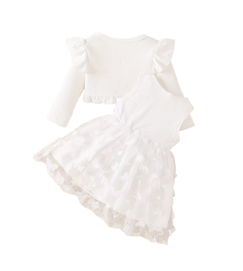 The Kathryn - Baby Girls' Dress & Coat Set – Long Sleeve Ruffle Waffle Coat with Princess Butterfly Flower Dress, Newborn & Toddler Outfit