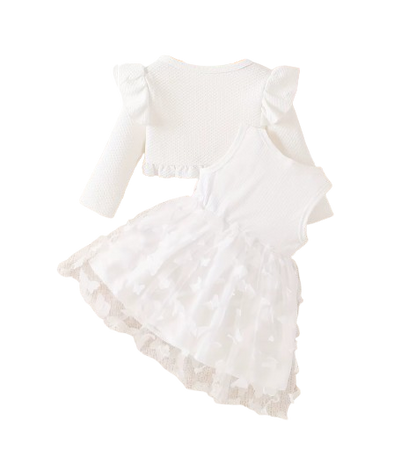 The Kathryn - Baby Girls' Dress & Coat Set – Long Sleeve Ruffle Waffle Coat with Princess Butterfly Flower Dress, Newborn & Toddler Outfit