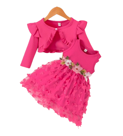 The Kathryn - Baby Girls' Dress & Coat Set – Long Sleeve Ruffle Waffle Coat with Princess Butterfly Flower Dress, Newborn & Toddler Outfit