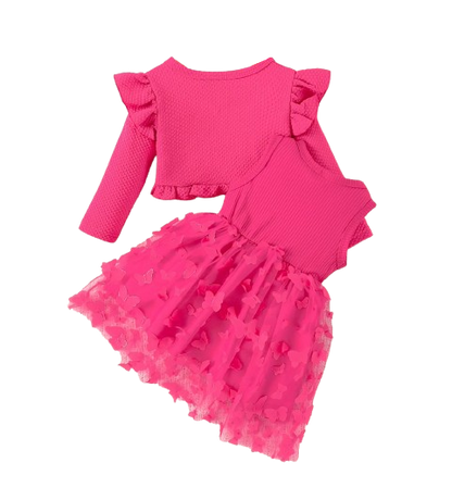The Kathryn - Baby Girls' Dress & Coat Set – Long Sleeve Ruffle Waffle Coat with Princess Butterfly Flower Dress, Newborn & Toddler Outfit