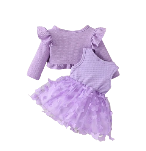 The Kathryn - Baby Girls' Dress & Coat Set – Long Sleeve Ruffle Waffle Coat with Princess Butterfly Flower Dress, Newborn & Toddler Outfit