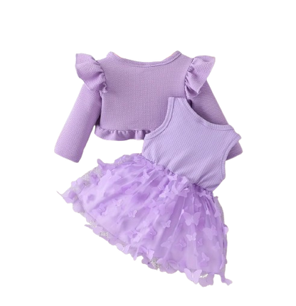 The Kathryn - Baby Girls' Dress & Coat Set – Long Sleeve Ruffle Waffle Coat with Princess Butterfly Flower Dress, Newborn & Toddler Outfit