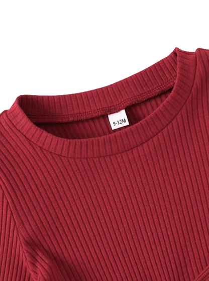 The Iliana - Girls' Wine Red Ribbed Knit Outfit Set with Big Bow – Korean-Style Toddler Girl Clothing