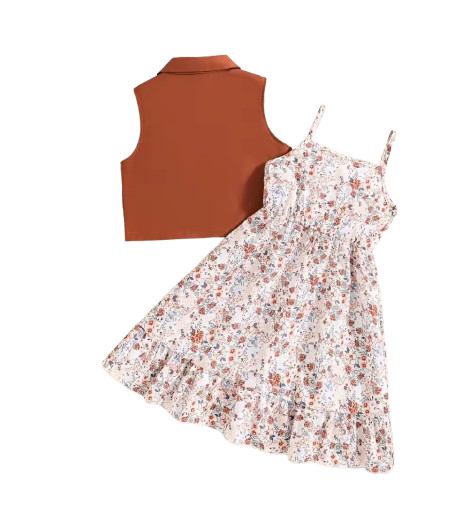 The Abby - Girls' Floral Dress and Button-Up Cardigan 2-Piece Summer Set