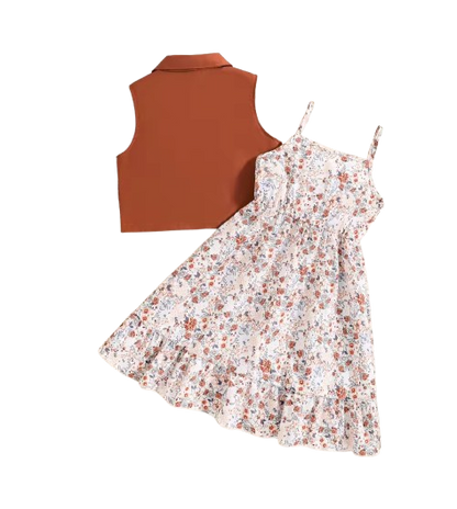The Abby - Girls' Floral Dress and Button-Up Cardigan 2-Piece Summer Set