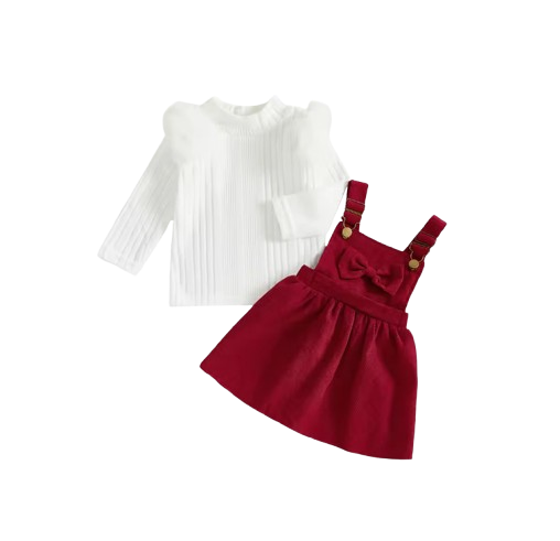 The Ramona - Baby Girls' 2-Piece Outfit Set – Long Sleeve Top and Sleeveless Dress, Solid Color Toddler Girl Clothing