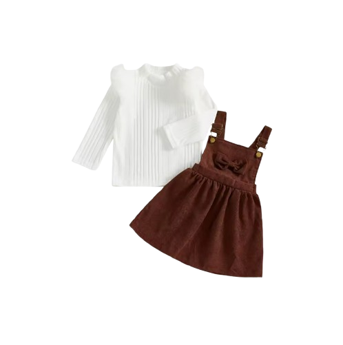 The Ramona - Baby Girls' 2-Piece Outfit Set – Long Sleeve Top and Sleeveless Dress, Solid Color Toddler Girl Clothing