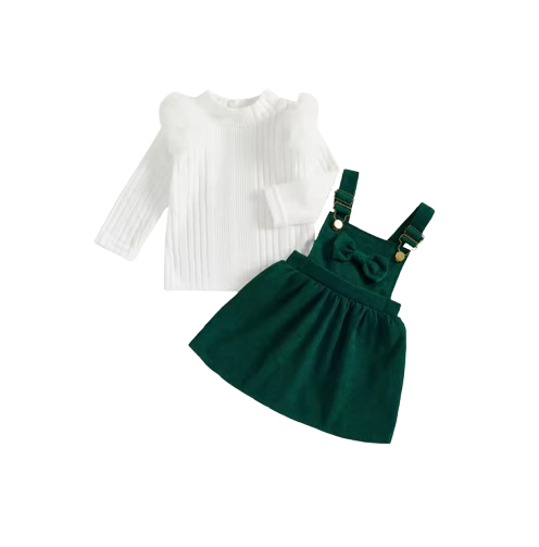 The Ramona - Baby Girls' 2-Piece Outfit Set – Long Sleeve Top and Sleeveless Dress, Solid Color Toddler Girl Clothing