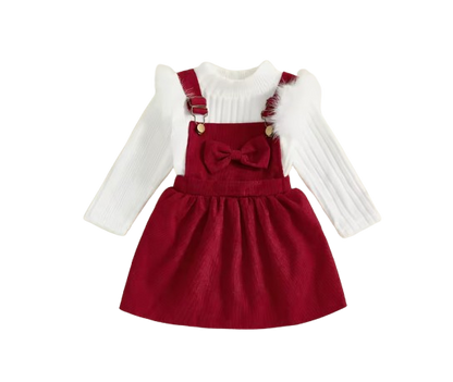 The Ramona - Baby Girls' 2-Piece Outfit Set – Long Sleeve Top and Sleeveless Dress, Solid Color Toddler Girl Clothing