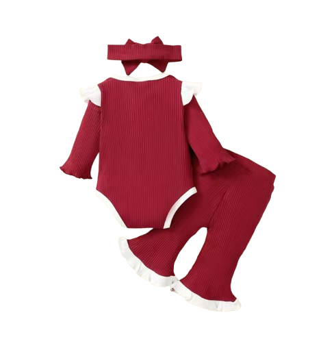 The Persephone - Newborn Baby Girl Outfit Set – Long Sleeve Embroidered Top & Flared Pants, Spring Autumn Clothing