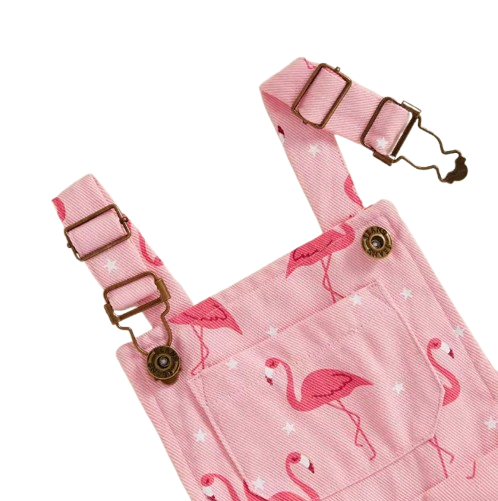 The Monica - Baby Girls' Denim Romper – Flamingo Print Sleeveless Summer Overalls, Casual Toddler Jumpsuit
