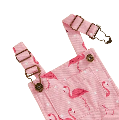 The Monica - Baby Girls' Denim Romper – Flamingo Print Sleeveless Summer Overalls, Casual Toddler Jumpsuit