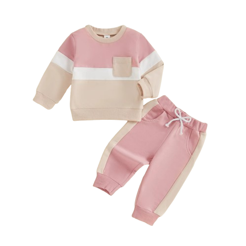 The Lacey - Baby Unisex 2-Piece Tracksuit Set – Contrast Color Long Sleeve Sweatshirt & Pants, Infant Toddler Outfit