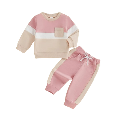 The Lacey - Baby Unisex 2-Piece Tracksuit Set – Contrast Color Long Sleeve Sweatshirt & Pants, Infant Toddler Outfit