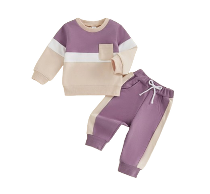 The Lacey - Baby Unisex 2-Piece Tracksuit Set – Contrast Color Long Sleeve Sweatshirt & Pants, Infant Toddler Outfit