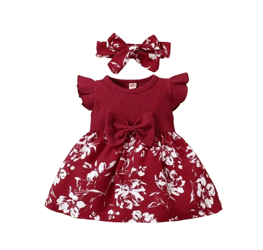 The Veda - Baby Girls' Floral Princess Dress – Korean-Style Butterfly Sleeve Formal Dress for Newborns & Toddlers