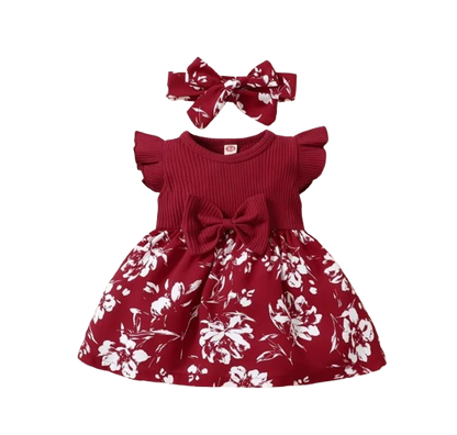 The Veda - Baby Girls' Floral Princess Dress – Korean-Style Butterfly Sleeve Formal Dress for Newborns & Toddlers